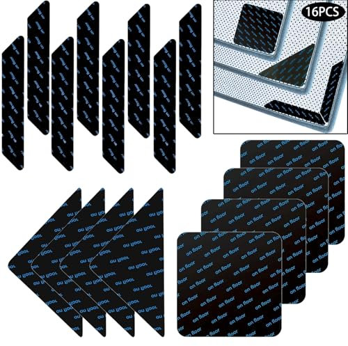 LIANRISES 16 Pezzi Antiscivolo per Tappeti Nero Feltrini, Ferma Tappeto, Tappetini Antiscivolo per Moquette, Pavimento in Legno Stratificato Piastrelle, Scale, Porta, Lavabile, Riutilizzabile