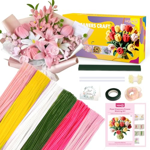 Pfeifenreiniger, 30,5 cm, 6 Farben, Pfeifenreiniger zum Basteln, DIY, Blumen, Tulpe, Lilie, Rose, Sonnenblume, dick, flauschig, Pfeifenreiniger, Bastelbedarf, Erwachsene, handgefertigte Kunst