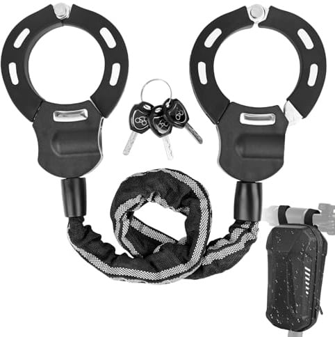 SKUTZTEK E Scooter Schloss, Handschellenschloss mit Schlüssel & wasserdichter Tasche, Schloss für E Scooter, Fahrrad & E-Bike, Hochsicherheitsschloss mit Gummi-Lock-Hülse (Reflex+Tasche)