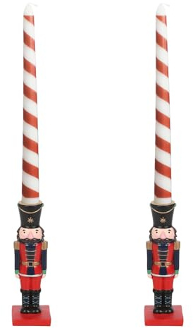 Set of 2 Nutcracker Soldier Christmas Candle Holders with Taper Candles | Resin Christmas Centrepiece & Dinner Candles for Festive Table Decor