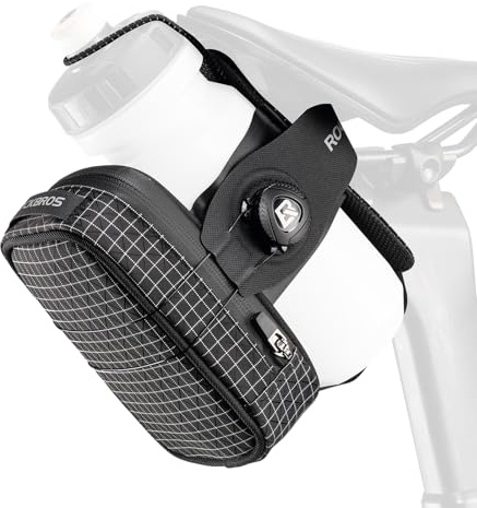 ROCKBROS Fahrrad Satteltaschen Fahrradsatteltasche mit Drehverschluss System, Wasserabweisend und Reißfeste Fahrradtasche, Kompakte Fahrrad Tasche Flaschenhalter für Rennrad MTB, Schwarze Karomuster