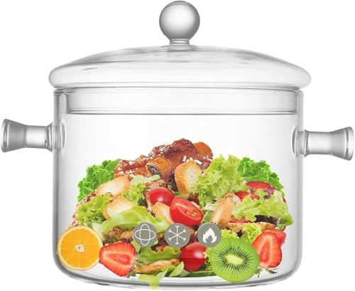 Glass Saucepan with Lid Stovetop Cooking Pot with Lid and Handle Simmer Pot Clear Soup Pot, High Borosilicate Glass Cookware (1.5L/50oz)