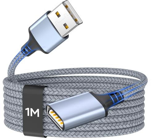 Zestiq Cable Alargador USB 2.0, Cable Extensión USB Tipo A Macho A Hembra Extensor para Impresora, Cámara, Teclado, Hub, Pendrive, Disco Externo, Gafas VR, Ordenador y Otros - 1M