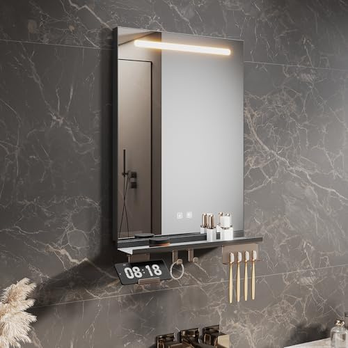 SUNXURY LED Badspiegel L500xH700mm Wandspiegel mit 50cm Ablage 3 Lichtfarbe modi LED Spiegel mit Beschlagfrei und Touchschalter Badspiegel Einzelner Lichtstreifen Schminkspiegel