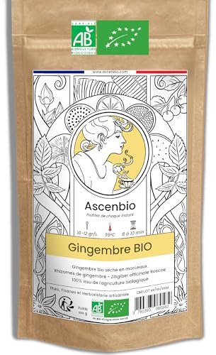 Ascenbio ✿ Gingembre Bio séché en morceaux ✿ 90 g ✿ Préparé et conditionné en France ✿ Emballage biodégradable