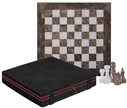 Marble Chess Set With Storage Box for Adults 12 Handmade Board Game with 32 Chess Pieces, & Storage Box, Luxury Travel Game, Elegant Gift for Home Decor (Oceanic and White)