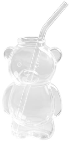 Taza De Oso - Vaso De Vidrio De 150 G Con Pajita Temática De Cartón, Linda Botella De Agua A Prueba De Fugas | Portátil Para Agua, Leche, , Leche, Té, Café, Niños, Adultos, Estudiantes, Viajes, Ho