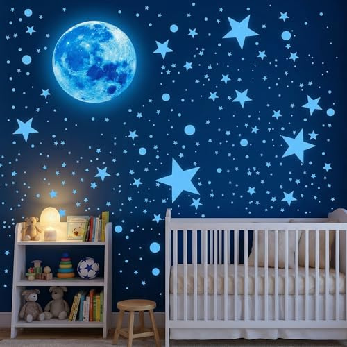 777 Stück Leuchtsterne Kinderzimmer Aufkleber,Selbstklebend Leuchtende Sterne Mond Wandsticker,Sternenhimmel Aufkleber Kinderzimmer Deko,Leuchtende Wandsticker für Schlafzimmer Neujahrsgeschenke
