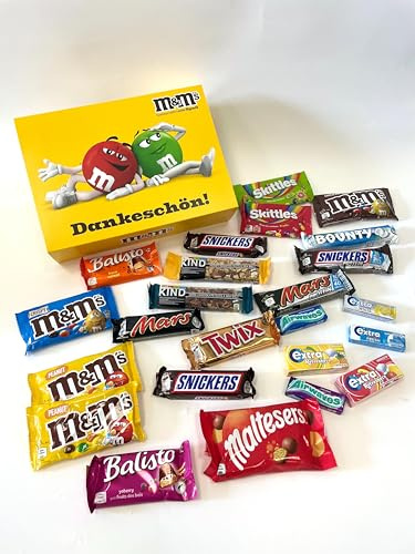 Süßigkeiten Box XXL Dankeschön mit 24 Snacks I Mars I Snickers I Twix I Bounty I Airwaves I EXTRA I BE-KIND I M&M's uvm. I Schokolade I Kaugummi I Riegel I Geschenkidee