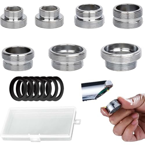 7 Stück Wasserhahn Adapter mit Dichtungen Doppelgewinde Wasserhahn Reduzierstück Außengewinde M16-M28 auf Außengewinde M22 für Küchenarmaturen Gartenschlauch Wasserfilter Und Standardanschlüsse
