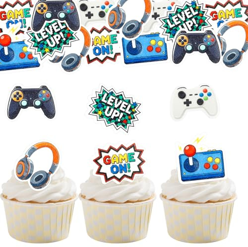 ENLACE 48 Essbare Tortendeko Gaming Deko Geburtstag,Esspapier Videospiel | Gamer Cupcake Topper, Tortendeko Geburtstag Junge Mädchen, Essbare Gaming Kuchendeko Kindergeburtstag, Videospiel Muffin Deko