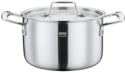 Spring GOURMET Kochtopf mit Deckel Ø 18 cm, 2,7 L, Edelstahl, induktionsgeeignet, backofen- und spülmaschinenfest, Mehrschichtmaterial, Aluminiumkern, Kochtopf für alle Herdarten