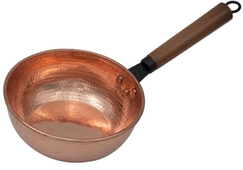 Wswqop Copper Pot, Milk Pot, Frying Pan, Cooking Pan, Melting Pot Made of Copper with Comfort Handle for Melting Chocolate, Soup, Warming Food, Kitchen, Flat Bottom