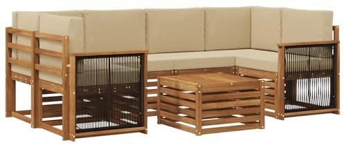 vidaXL Outdoor-Sofagarnitur 7 STK. Natur und Beige Massivholz Akazie