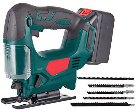 Kit per seghetto alternativo senza fili, 20 V, con 2 batterie, 4 impostazioni orbitali, angolo di taglio smussato ±45°, 10 lame per taglio legno e metallo