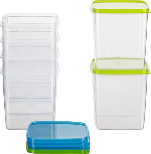 Kigima Gefrierdosen 6x1L quadratisch Grün & Blau – Vorratsdosen mit Deckel luftdicht – Transparente Frischhaltedosen – Aufbewahrungsbox Küche für Mealprep & Organisation – Austrian Quality