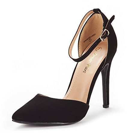 DREAM PAIRS Women's Pointed Toe Ankle Strap High Heels Pumps Dress Court Shoes Oppointed-Lacey Black Suede Size 5.5 UK / 7.5 US
