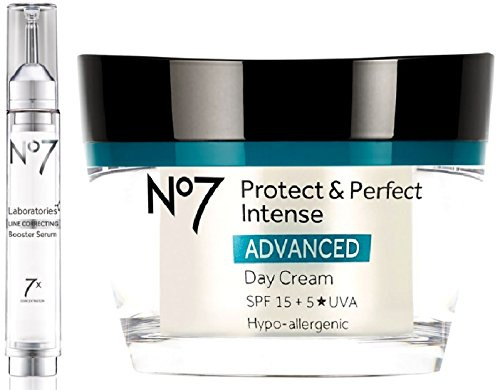 (2 PACK) No7 Laboratories LINE CORRECTING Booster Serum x 15ml & No7 Protect & Perfect Intense ADVANCED Day Cream x 50ml