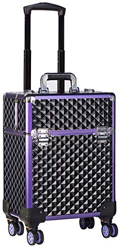 Joligrace Professional Makeup Trolley Cosmetic Vanity Box Make Up Case Organiser Beauty Rolling Box Beauty Trolley on Wheels Nail Technician Case, Black-Purple
