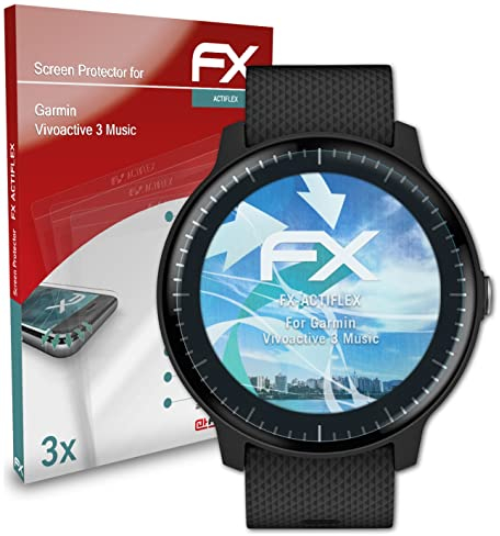 atFoliX Screen Protector compatible with Garmin Vivoactive 3 Music Protector Film, ultra clear and flexible FX Screen Protection Film (3X)