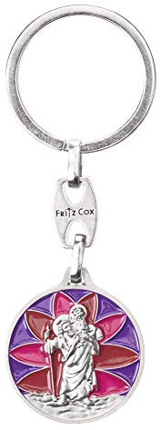 Fritz Cox Saint Christophe | belle représentation | Émaillage coloré | pour voiture ou porte-clés | bleu ou rouge (Porte-clés, Rouge)