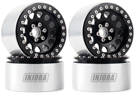 INJORA 4 Stücke 2,2 Beadlock Felgen Metall Räder Felge Set für 1:10 RC Rock Crawler Axial SCX10 RR10 Wraith 90048 90018 TRX4 (Schwarz)