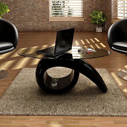 Tidyard Mesa de Centro Multifuncional de Cristal - Mesita de Noche o Café para Estar o Dormitorio - Diseño Moderno Ovalado de Vidrio Templado 115x64cm Negro Brillante