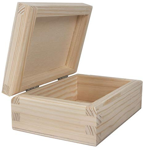 Small Rectangular Wooden Box with Lid | 12 x 8.5 x 4 cm | Unpainted & Untreated Plain Decorative Pine for Craft Decoupage | Trinket Memory Keepsake Storage Box