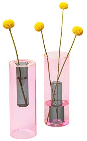Block Design Blumenvase aus Glas, wendbar, hoch, handgefertigt, 80 x 240 mm, Rosa und Grün