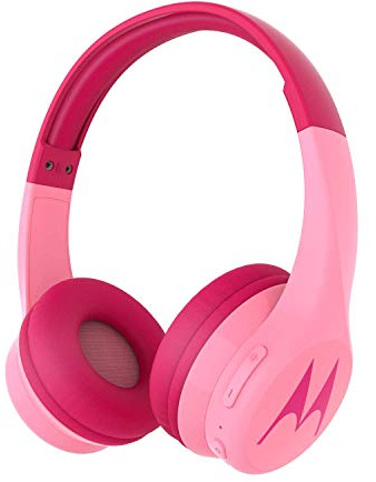 Motorola Squads 300 - Bluetooth Kinderkopfhörer - 24Std. - Begrenzter Lautstärk mit 85 dB, Flexibel und langlebig, Gehörschutz und Musik-Sharing-Funktion, Anti-Allergie-Kissen (BPA-frei) - Rosa