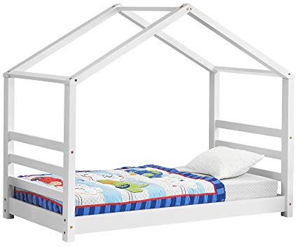 [en.casa] Kinderbett Vardø mit Lattenrost Hausbett Weiß 80 x 160 cm Bettenhaus Bett Jugendbett