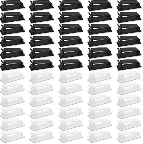 AFUNTA FC-30 feste Drahtklemme, 60 Stück, FC-30 selbstklebende feste Drahtklemme für Drahtmanagement zu Hause oder im Büro, um sauber zu halten und Platz zu sparen – schwarz, weiß