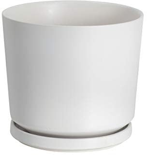 Ekirlin Vaso da fiori bianco, diametro 19 cm, in ceramica, con sottovaso, per piante da appartamento
