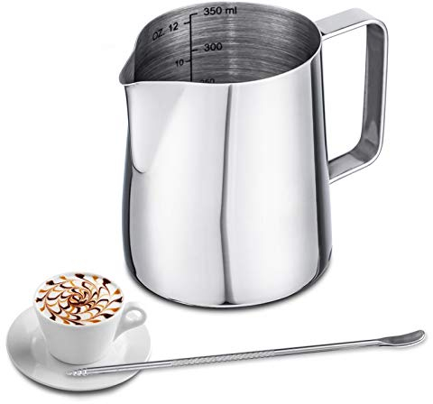 Emsmil 350ml Brocca da Latte Art Professionale Decor Lattiera con Marchio di Misurazione e caffè Latte Art Pen Acciaio Inox Lattiere Bricco per Cappuccino da Barista Espresso Making