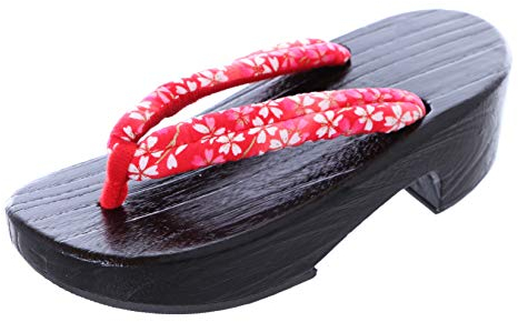 K-G-61-2 Rot Sakura Blumen Holz schwarz Original Japan Geta Sandale Tabi Kimono Geisha Zehentrenner (Numeric_40)