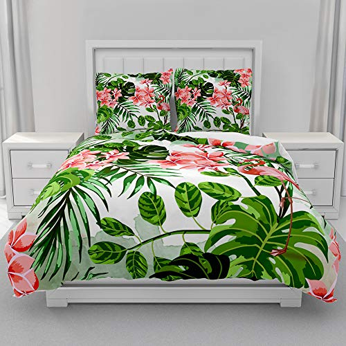 Morbuy Mikrofaser Bettwäsche + Kissenbezug 80x80cm, Tropisches Gekritzel Bettwäsche-Set Bettwäsche Set für Erwachsene Kinder, Weiche Bettbezug Set mit Reißverschluss (135x200cm,Flamingo)
