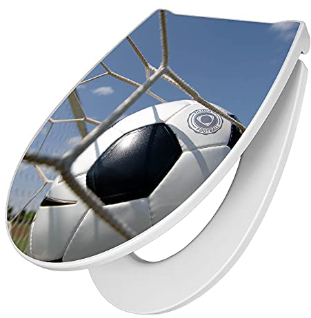 banjado Premium Toilettendeckel mit Absenkautomatik 45x38,4cm / WC Brille Soft Close/hygienischer Toilettendeckel/Klodeckel Duroplast mit Edelstahl Scharnier/Motiv Fußball