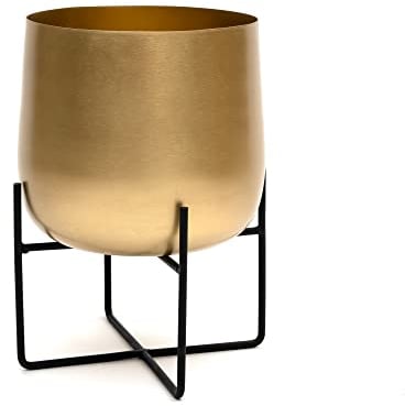 Olly & Rose Supporto per piante in metallo con vaso, grande, nero, per fiori da esterno e interno (oro)