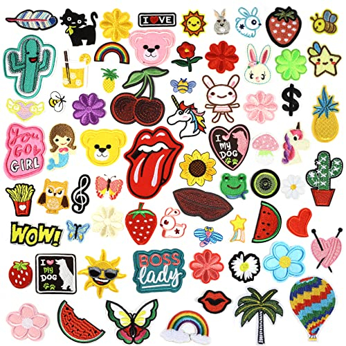 RYMALL 70 Stück Patches Zum aufbügeln STK Patch Sticker, Niedlich DIY Kleidung Patches Aufkleber Sommer-Thema für T-Shirt Jeans Kleidung Taschen (70stk)