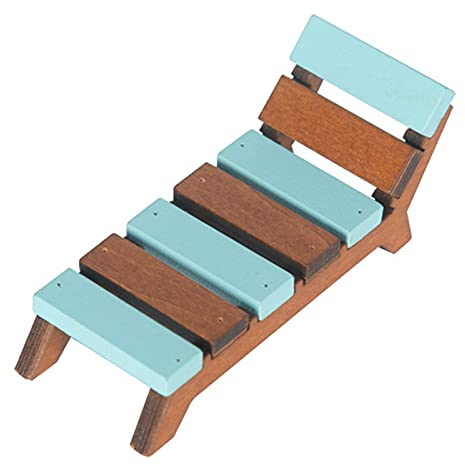 Handgefertigter Strandliege, breite Anwendung, bezauberndes Holz, Puppenhaus, Mini-Strand-Lounge-Sessel für Mikro-Landschaft, Blaubraun