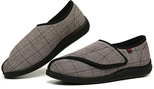 Zdcdy Diabetiker Schuhe Damen/Herren Extra Weit Winter, Arthritis Ödem Diabetische Schuhe mit Verstellbarem Klettverschluss, Orthopädische Diabetes Pantoffeln für Geschwollene Füße,Brown-48
