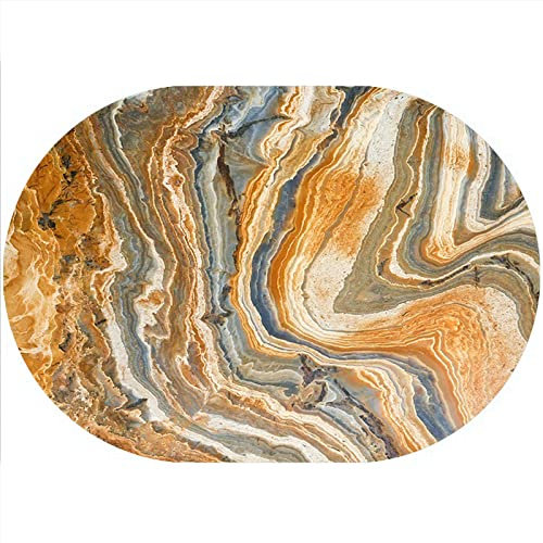 Rururug Teppich Oval Moderner Läufer Orientteppich Kurzflor Flur Schlafzimmer Küche Wohnzimmer rutschfest Waschbar, Rocky Orange Mehrfarbendruck Oval 80 x 150 cm