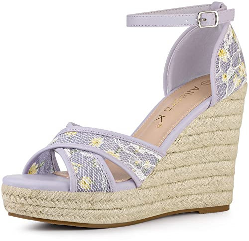 Allegra K Sandalias De Cuña Correa De Tobillo Tacón De Cuña Alpargata para Mujer Lila Gelb 40
