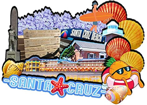 Santa Cruz California Kühlschrankmagnet, Holzmagnet, Kunst, Souvenirs, kreative Kollektion, handgefertigt, Reisen, Zuhause, Büro, Geschenke, Landschaft, Kühlschrank, Dekoration, USA-413