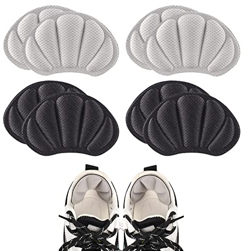 Fersenpolster, 4 Paar Fersenschutz für Schuhe, Schwamm Fersenhalter, Selbstklebend Fersenpolster für zu Große Schuhe, Fersen Reparatur Patch für Damen und Herren(Schwarz, Beige)