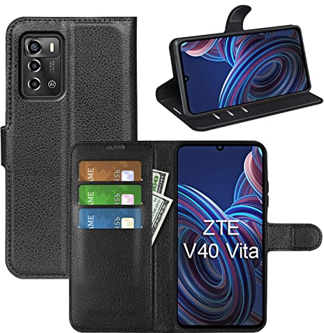 betterfon Handyhülle Kompatibel mit ZTE Blade V40 Vita | Premium Qualität TPU Klapphülle für Blade V40 Vita mit Kartenfächern | Magnetverschluss Handyhülle | Schwarz