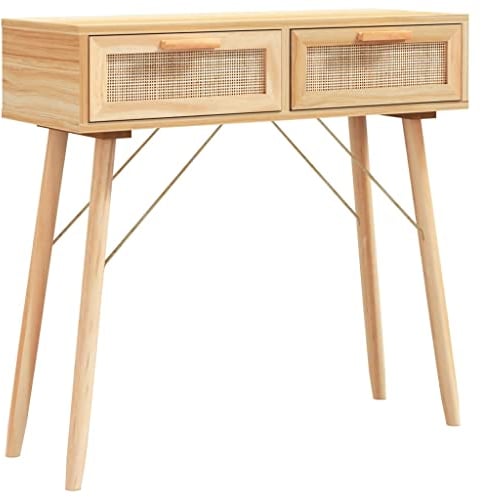 vidaXL Konsolentisch Konsole Ablagetisch Beistelltisch Flurtisch Wohnzimmer Tisch mit Schubladen Braun 80x30x75cm Massivholz Kiefer Natur-Rattan