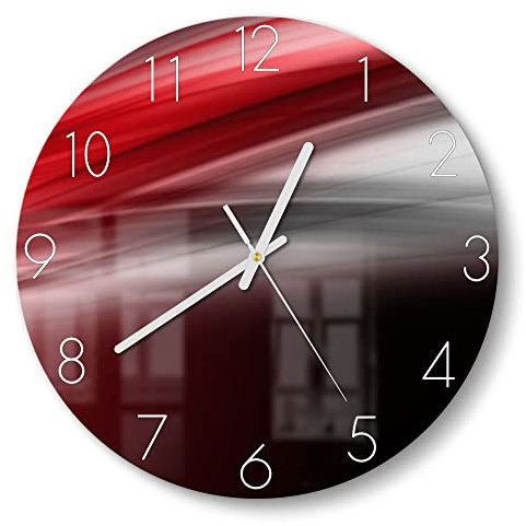 DEQORI Glasuhr | rund Ø 30 cm | Motiv Energiegeladener Schweif | ausgefallene leise Design Uhr aus Glas | Wanduhr für Wohnzimmer & Küche | Moderne Hingucker Uhr für die Wand
