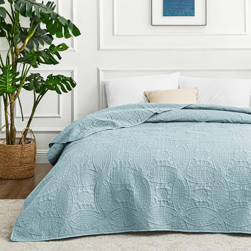 Love's cabin Tagesdecke 200x220 Spa Blau, Ultra Weiche Bett Quilt Leichte Mikrofaser Tagesdecken Bettüberwurf 200x220, Moderne Bedspread mit Münzmuster für alle Jahreszeiten (ohne Kissenbezug)