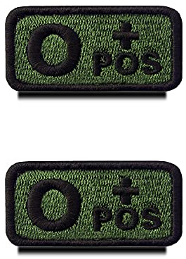 2 Stück Taktisch Militär Grün Typ O+ Pos positiv Blutgruppe Kreuz Emblem Bestickter Aufnäher Patch mit Verschluss für Erste-Hilfe-Tasche, Trauma, Medizin, Sanitäter, Rettungspaket (O+)
